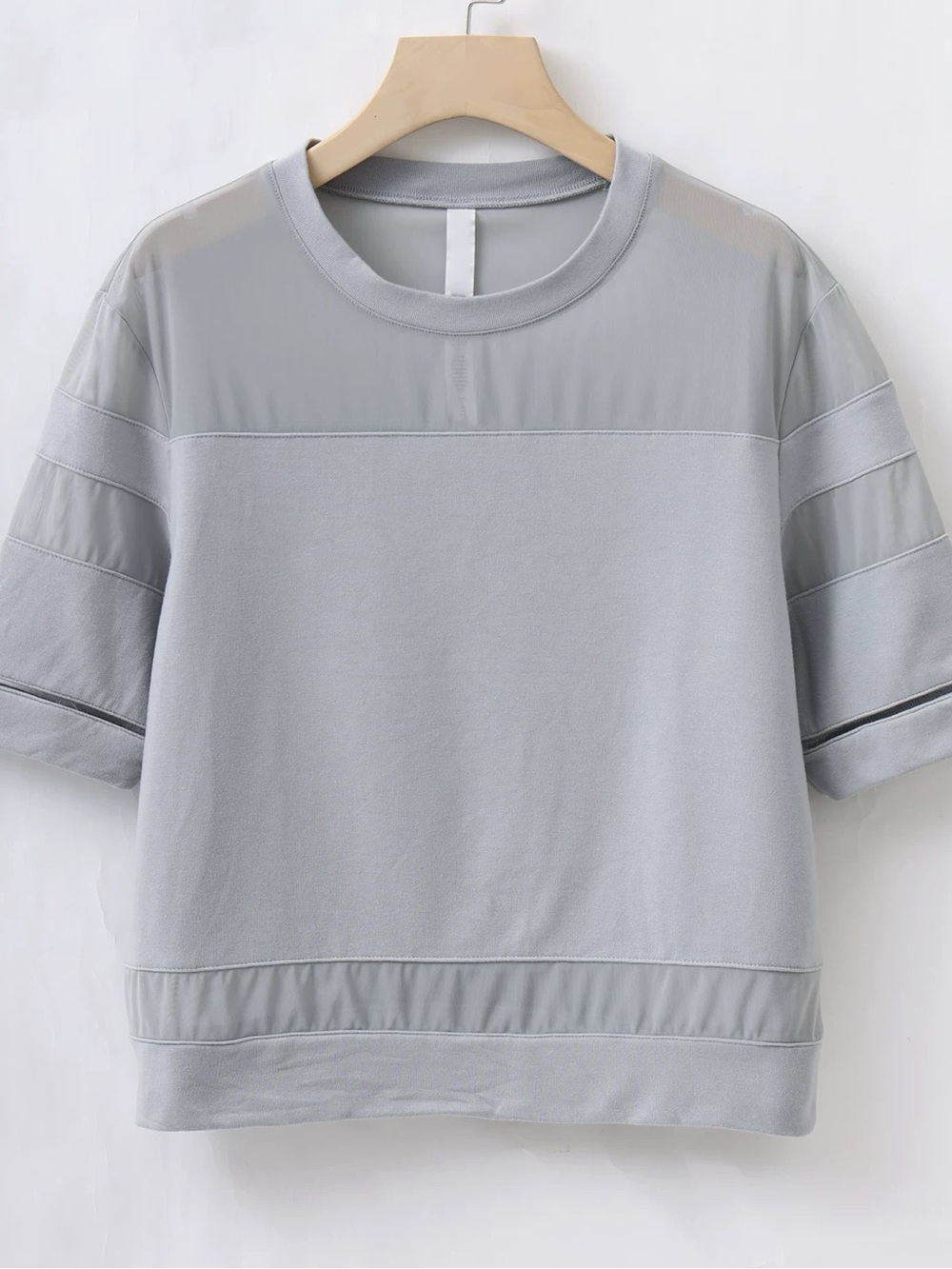 Alo Vintage Light Gray Women’s Short Sleeve Mixed-Material Top - NWOT